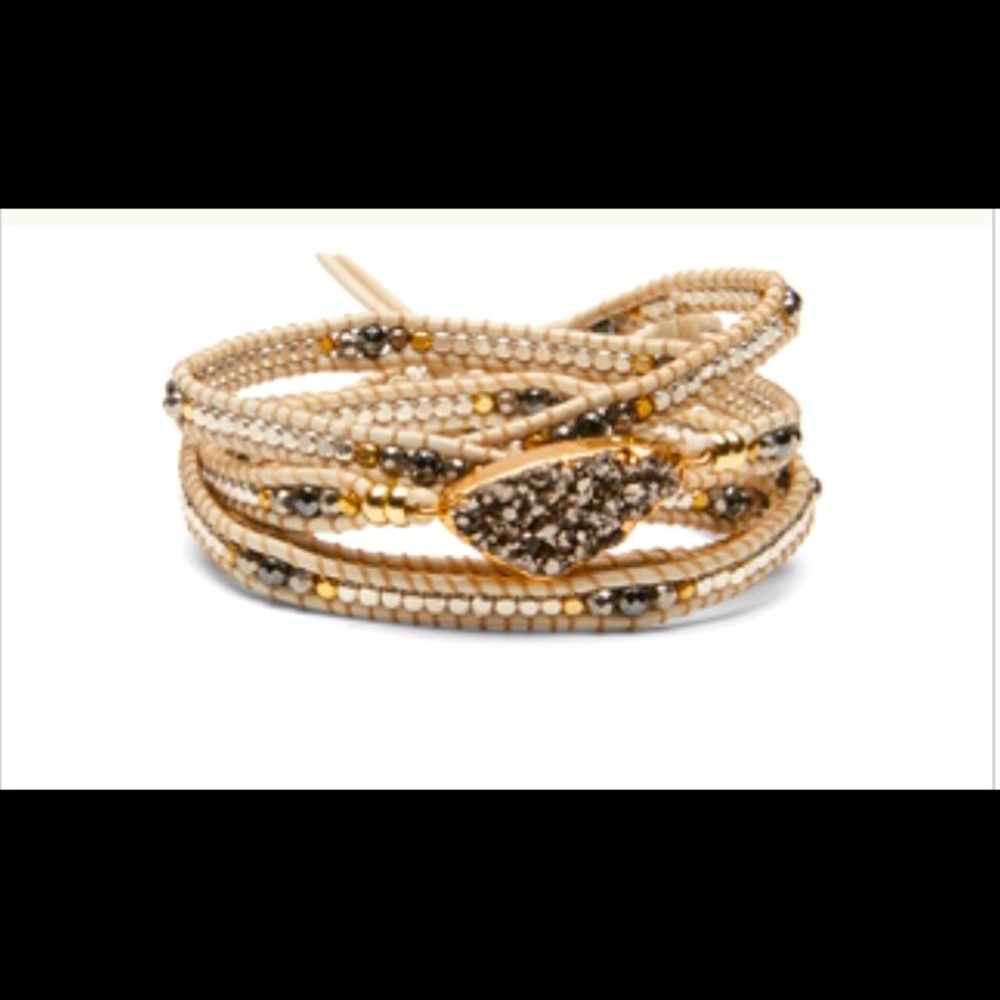 Nakamol gold druzy wrap leather beaded bracelet